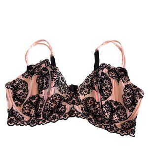 Victoria's Secret Women's Unlined Demi Bra Plus 40DD Pink Black Sheer Unpadded